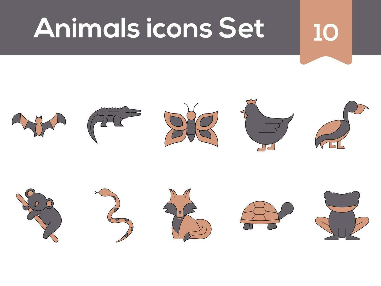 illustratie van dieren pictogrammen reeks in bruin en grijs kleur. vector