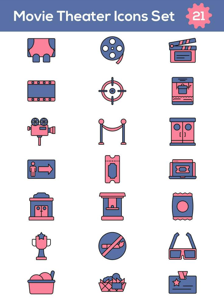 roze en blauw kleur reeks van film theater icoon in vlak stijl. vector