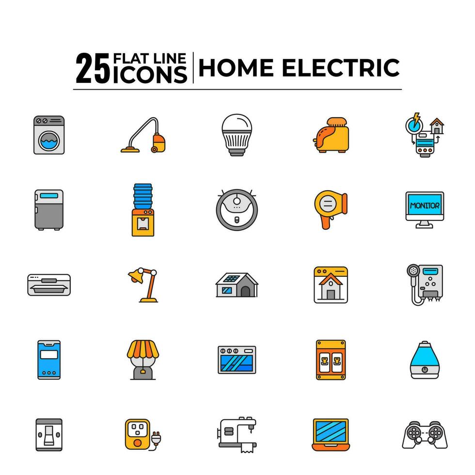 25 vlak kleurrijk huis elektrisch icoon set. vector
