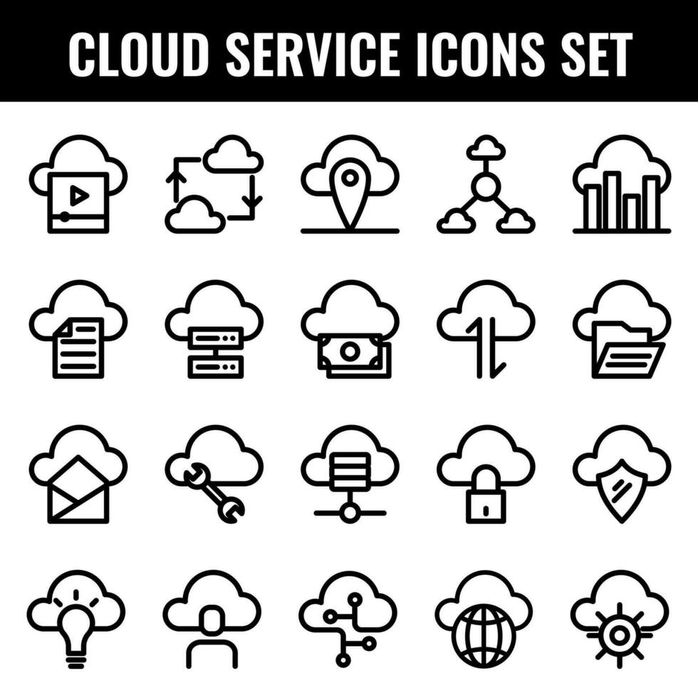 wolk onderhoud icoon reeks in zwart lijn kunst. vector