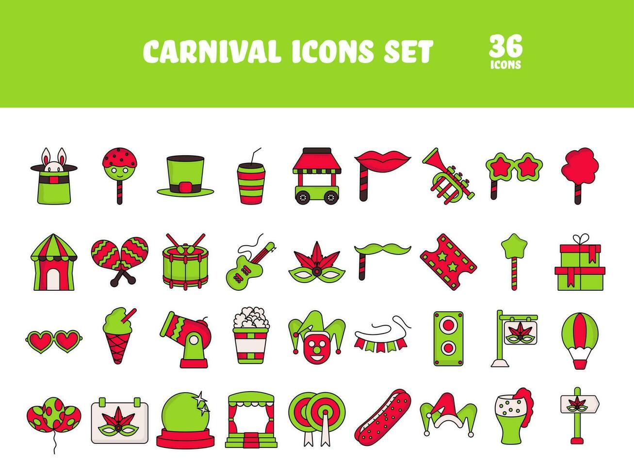 rood en groen kleur reeks van carnaval icoon in vlak stijl. vector
