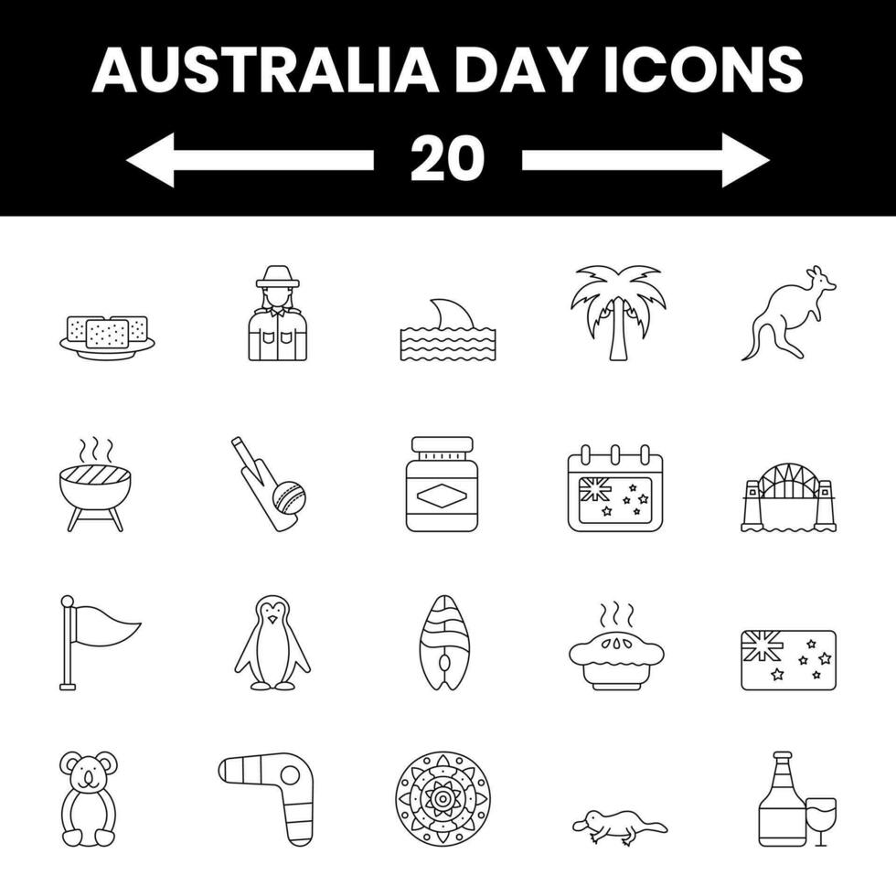 zwart schets Australië dag icoon of symbool set. vector