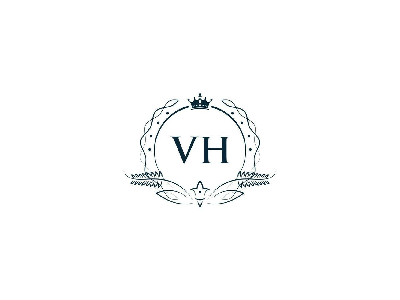 eerste vh logo brief ontwerp, minimaal Koninklijk kroon vh hv vrouwelijk logo symbool vector