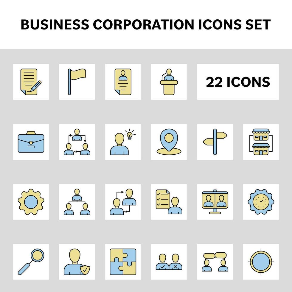 vlak stijl bedrijf corporatie icoon reeks Aan grijs gescheiden achtergrond. vector