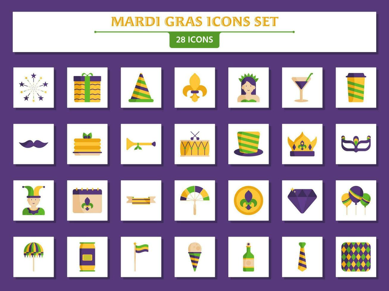 mardi gras viering 28 icoon of symbool reeks Aan sqaure achtergrond vector