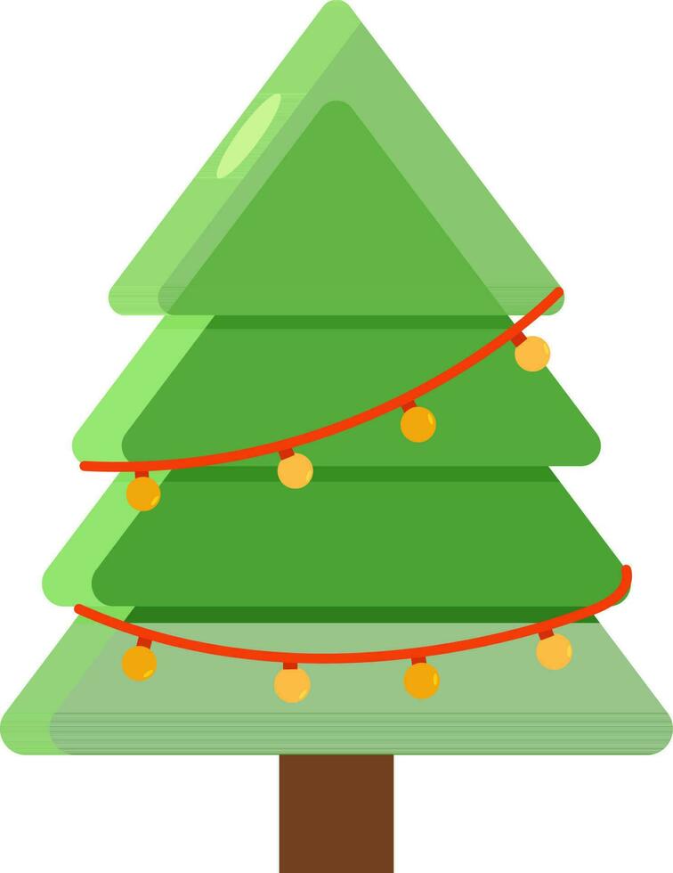 3d illustratie van Kerstmis boom versierd met vlaggedoek licht. vector