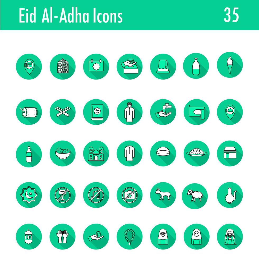 reeks van eid-al-adha icoon of symbool in groen en wit kleur. vector