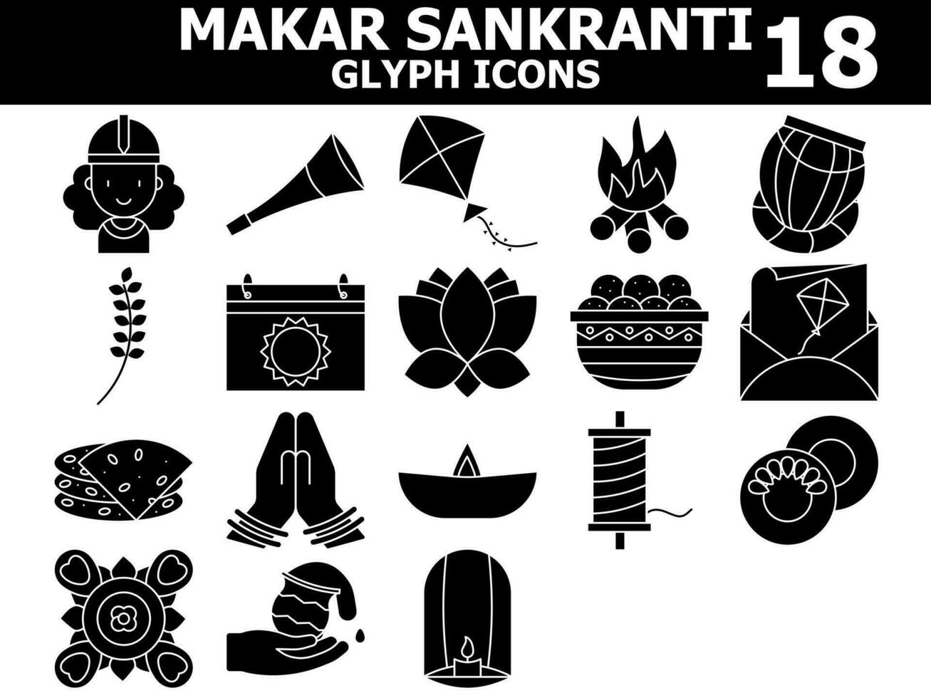 zwart en wit kleur reeks van makar sankranti icoon in vlak stijl. vector