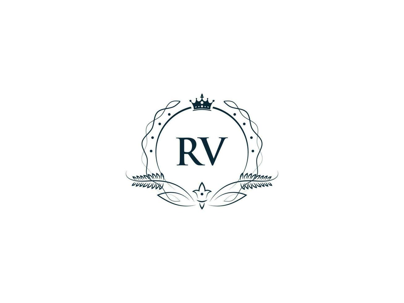 Koninklijk kroon rv logo icoon, vrouwelijk luxe rv vr logo brief vector