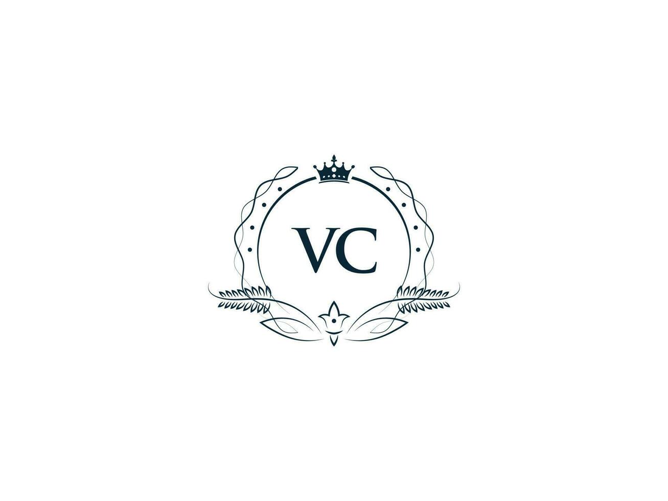 eerste vc logo brief ontwerp, minimaal Koninklijk kroon vc CV vrouwelijk logo symbool vector