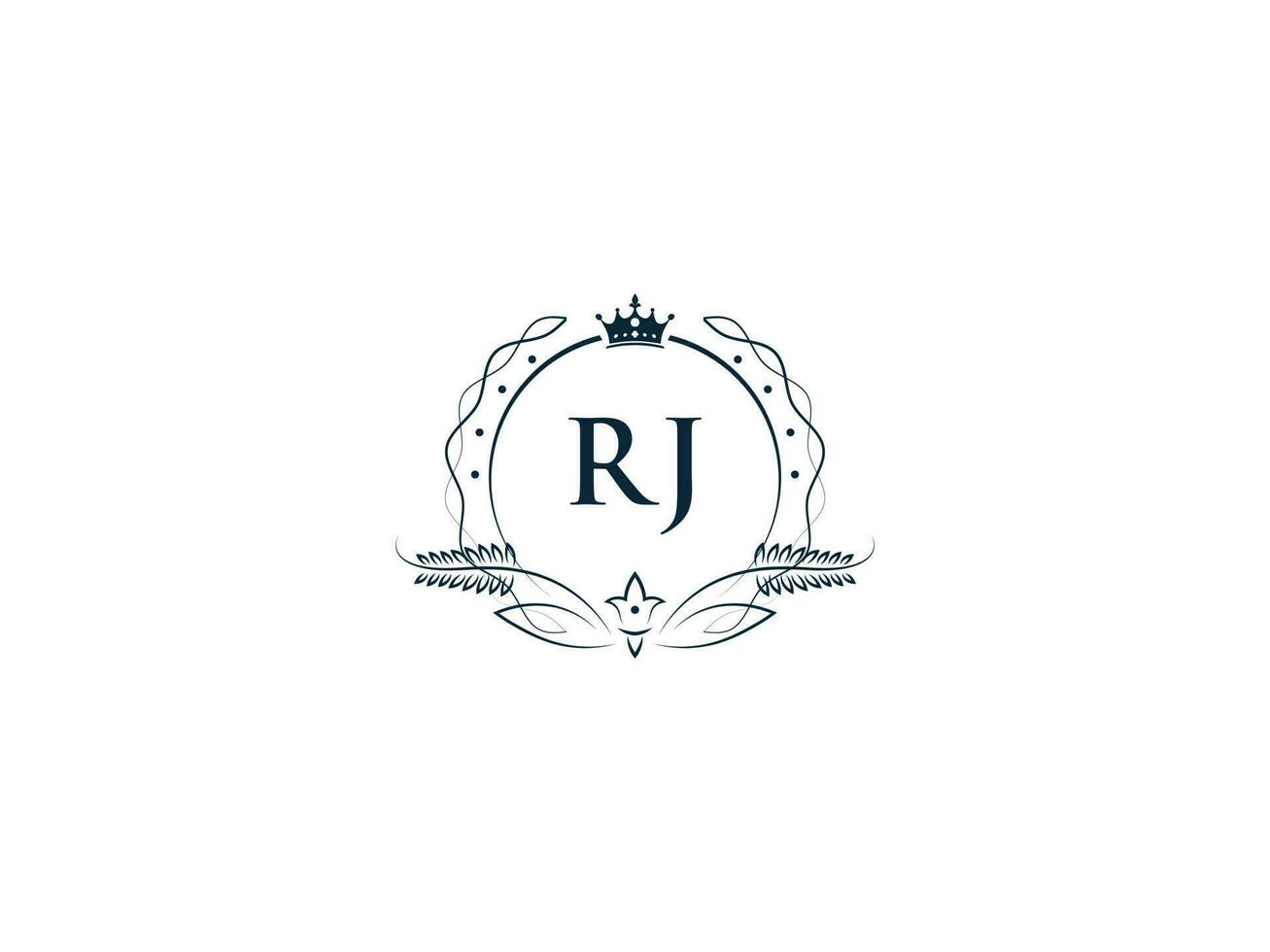 Koninklijk kroon rj logo icoon, vrouwelijk luxe rj jr logo brief vector