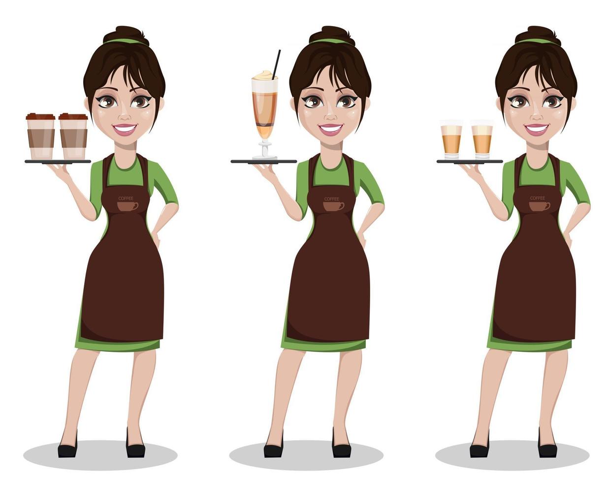 jonge mooie vrouwelijke barista in uniform vector