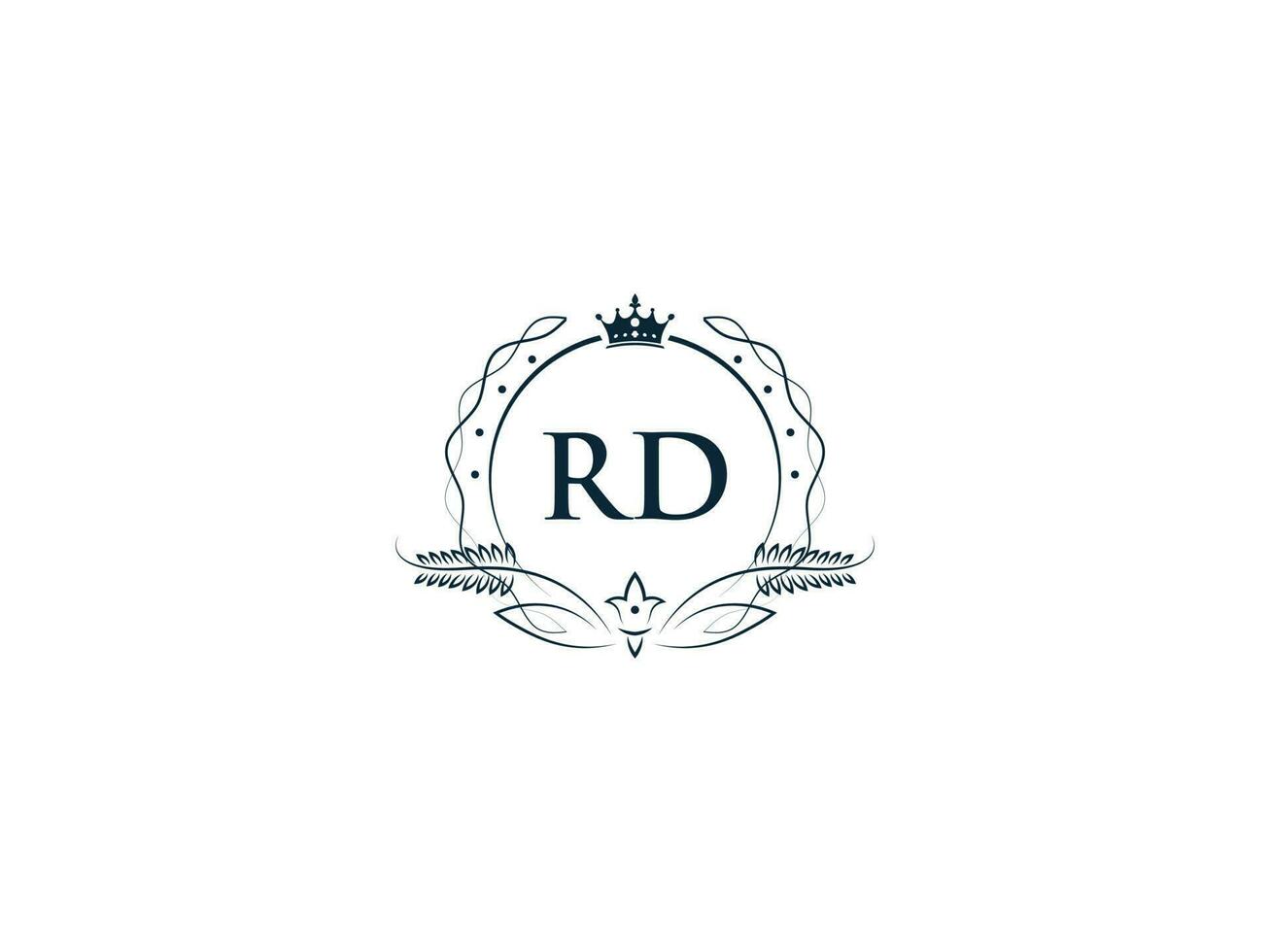 Koninklijk kroon rd logo icoon, vrouwelijk luxe rd dr logo brief vector