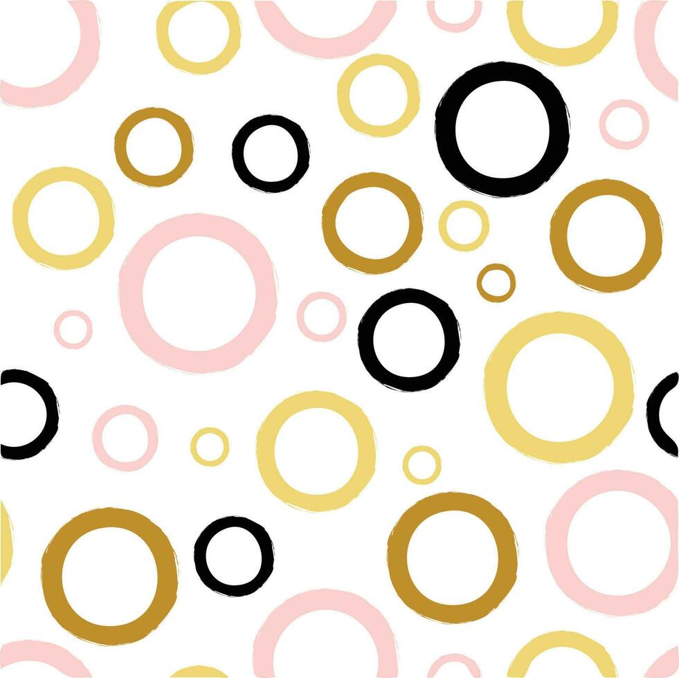 schattig naadloos patroon polka punt abstract ornament versierd geel roze, zwart hand- getrokken cirkels, ronde vormen vector illustratie voor behang, inpakken goud stippen, schittert, schijnend dots achtergrond