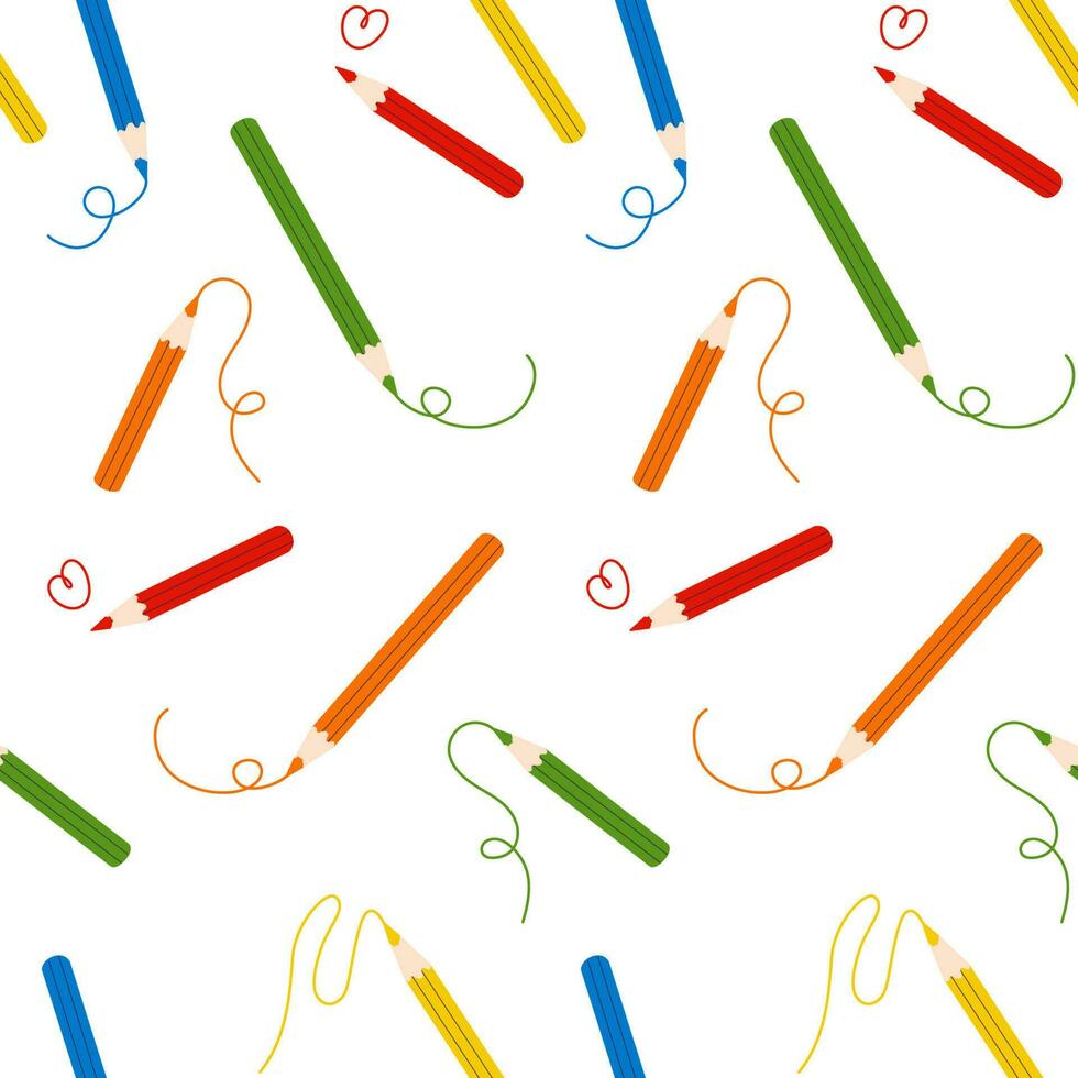 gekleurde potloden met kattebelletje lijnen naadloos patroon vector illustratie