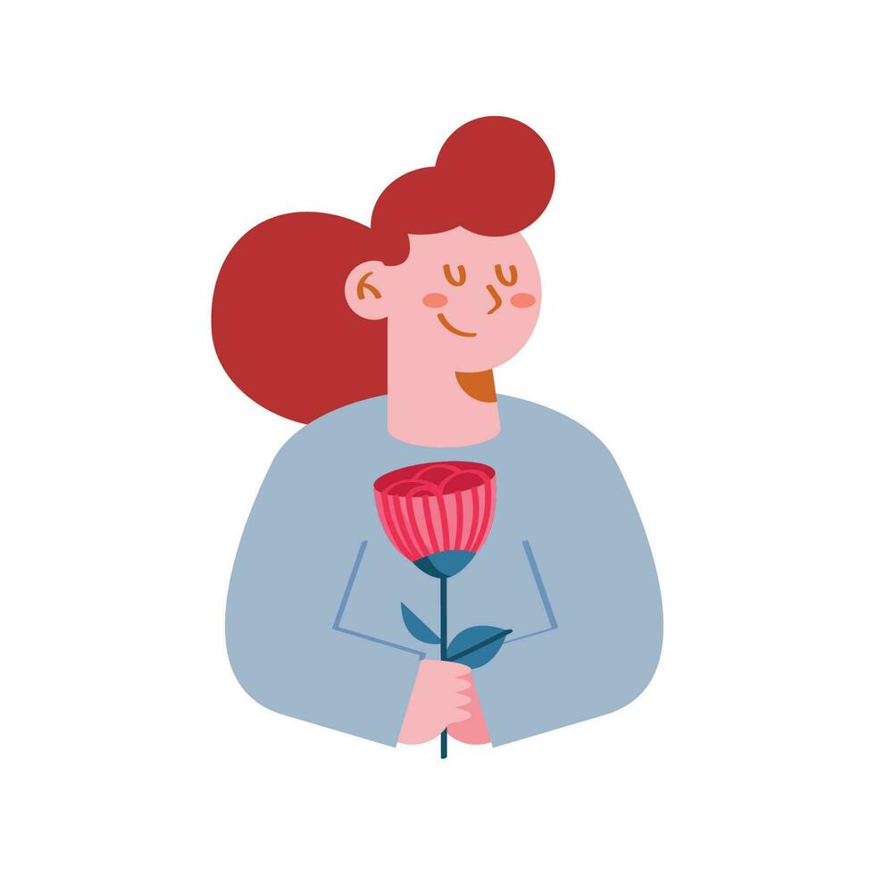 vrouw met rood roos karakter vector
