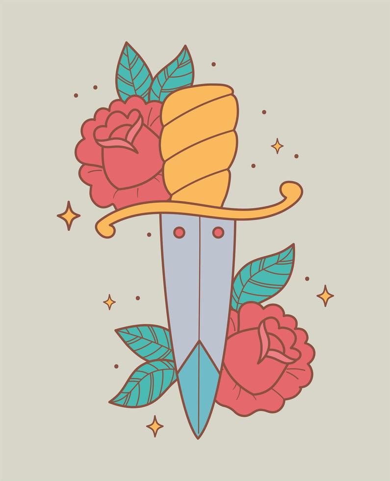 zwaard bloemen tattoo vector