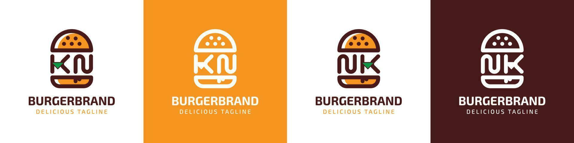 brief kn en nk hamburger logo, geschikt voor ieder bedrijf verwant naar hamburger met kn of nk initialen. vector