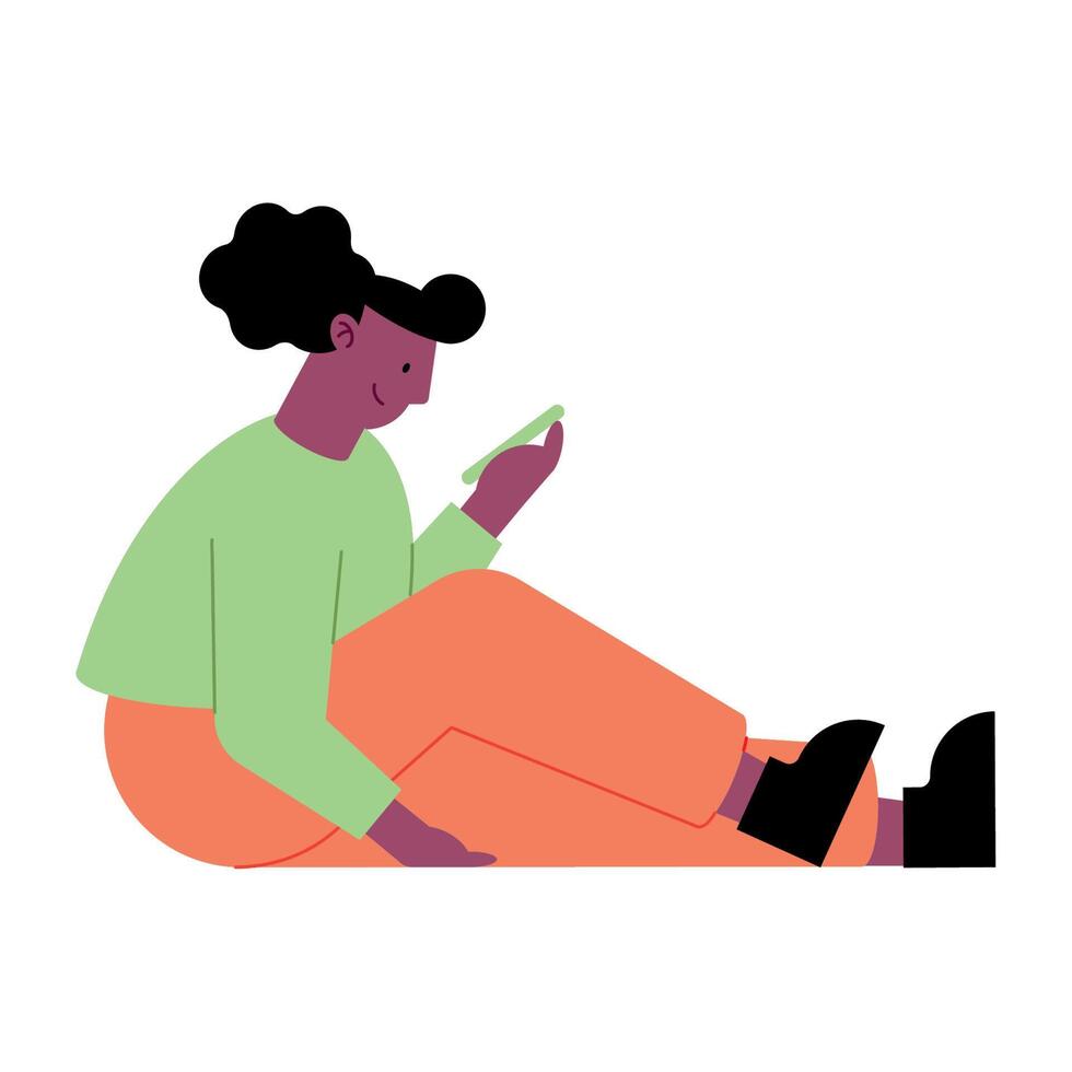 afro vrouw gebruik makend van smartphone karakter vector