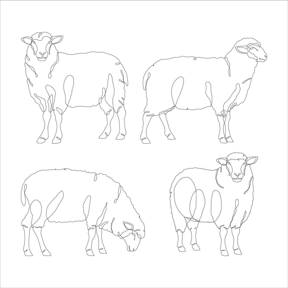 schapen lijn kunst vector icoon set. lam in continu lijn tekening. schapen geit dier lijn kunst ontwerp pak. lam symbool. vector illustratie.