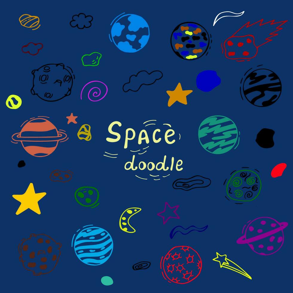 ruimte krabbels, ruimte, planeten in ruimte, sterrenhemel achtergrond vector