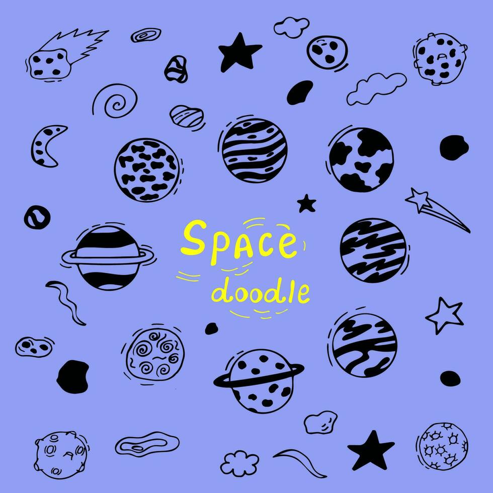 ruimte krabbels, ruimte, planeten in ruimte, sterrenhemel achtergrond vector