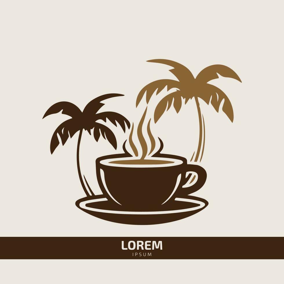 thee kop of koffie winkel logo icoon vector met pijnboom boom