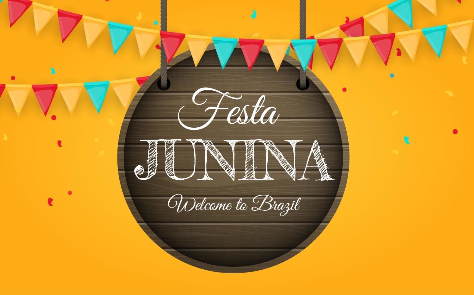 festa junina achtergrond met partij vlaggen brazilië juni festival achtergrond voor wenskaart uitnodiging op vakantie vector