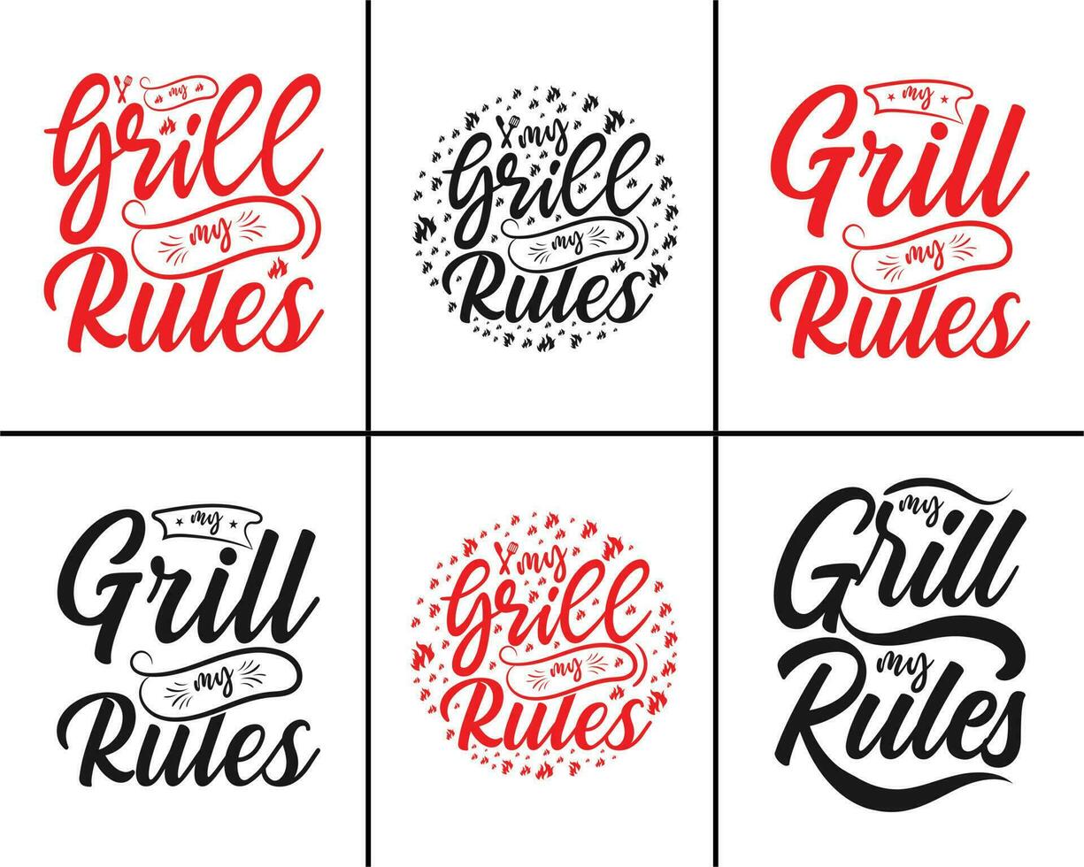 bbq grillen vector typografie t-shirt bundel ontwerp. bbq t-shirt ontwerp