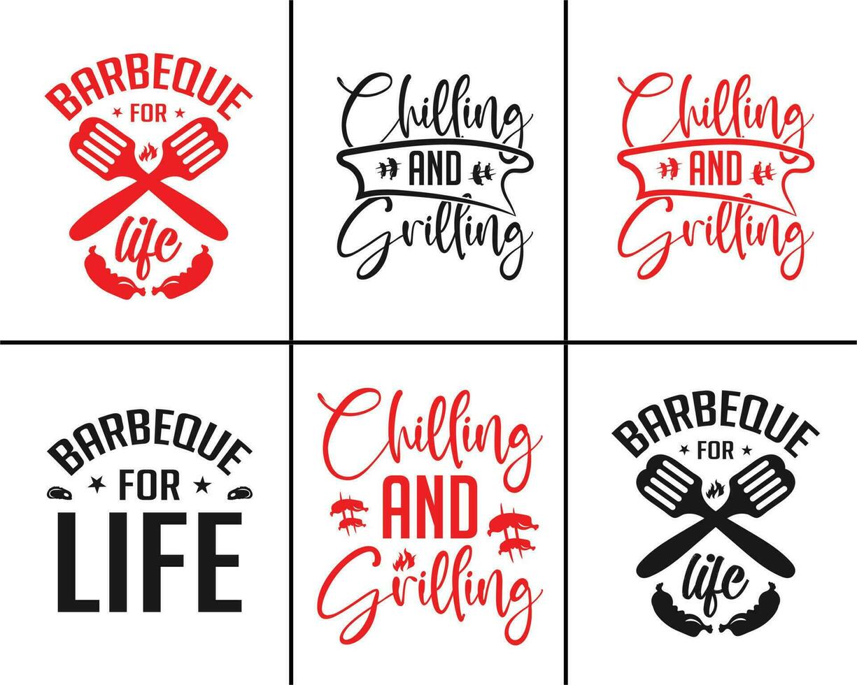 bbq grillen vector typografie t-shirt bundel ontwerp. bbq t-shirt ontwerp