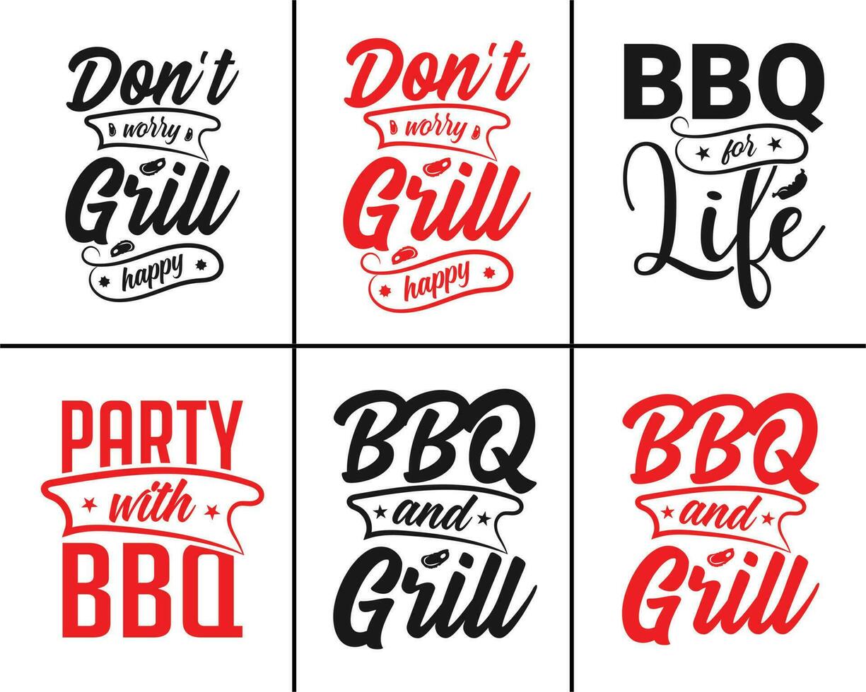 bbq grillen vector typografie t-shirt bundel ontwerp. bbq t-shirt ontwerp