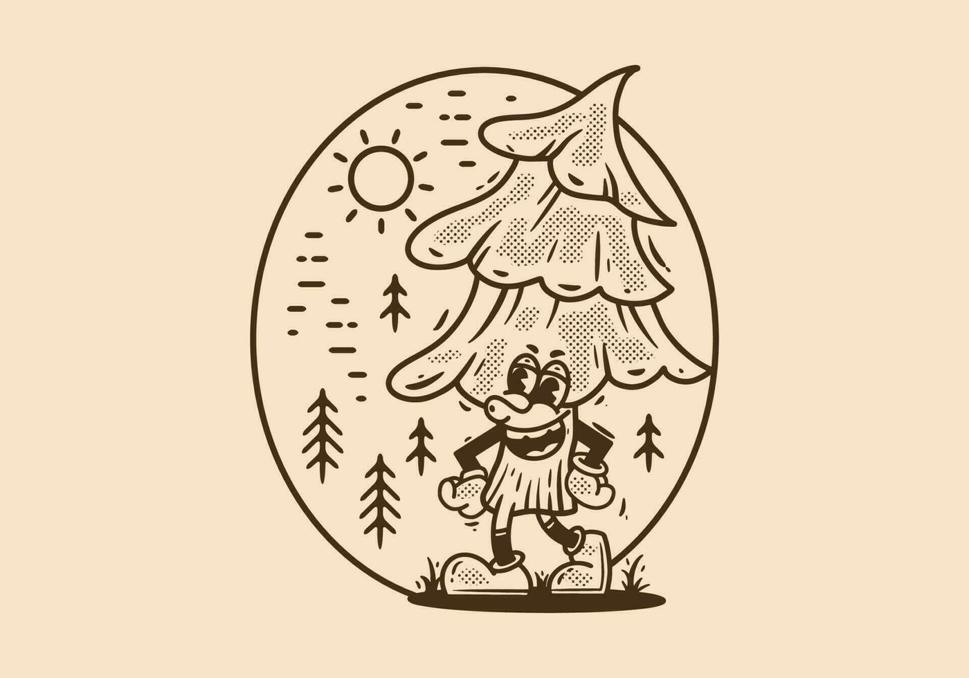 mascotte karakter van pijnboom boom in wijnoogst stijl vector