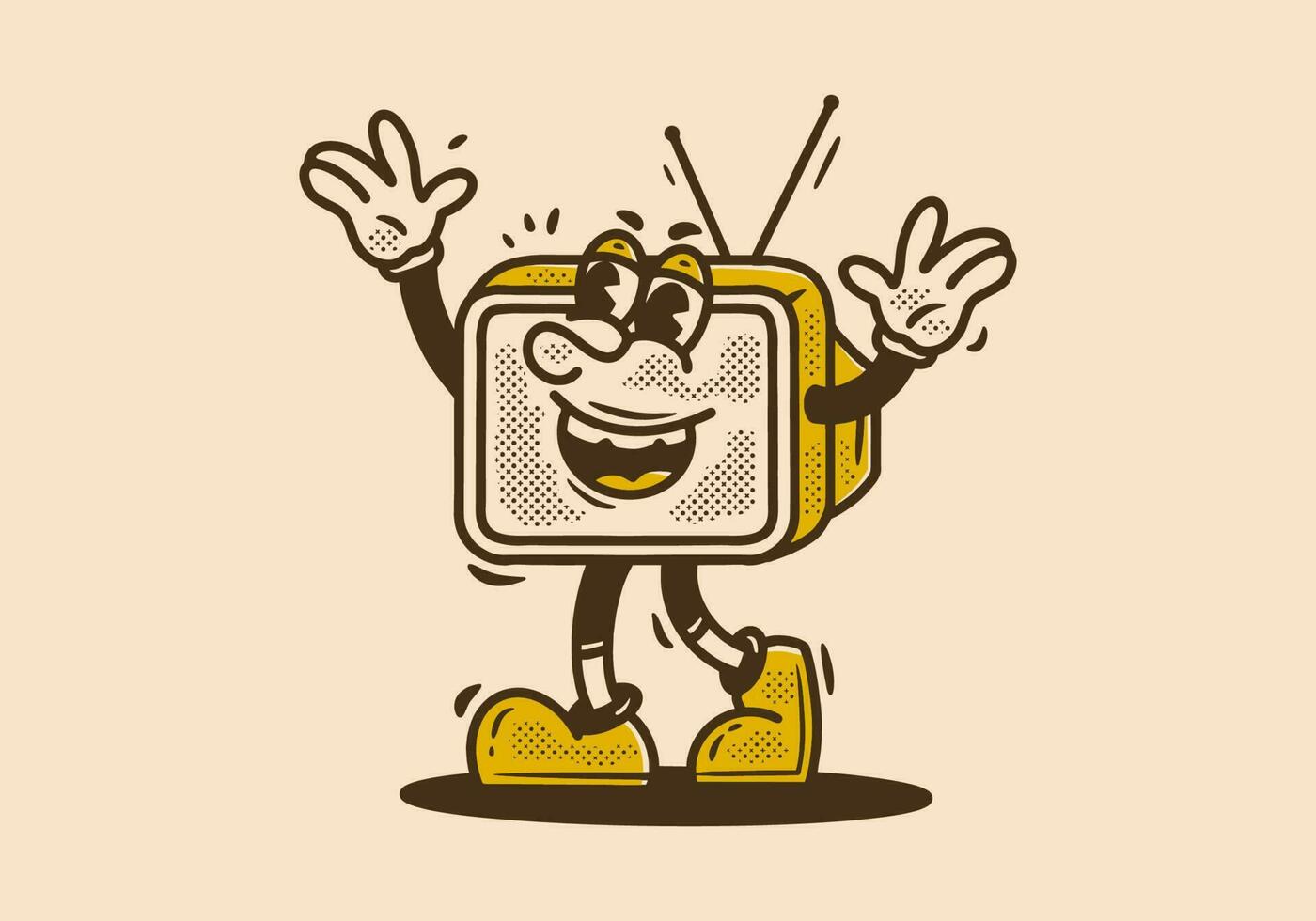 mascotte karakter van analoog televisie met gelukkig gezicht vector
