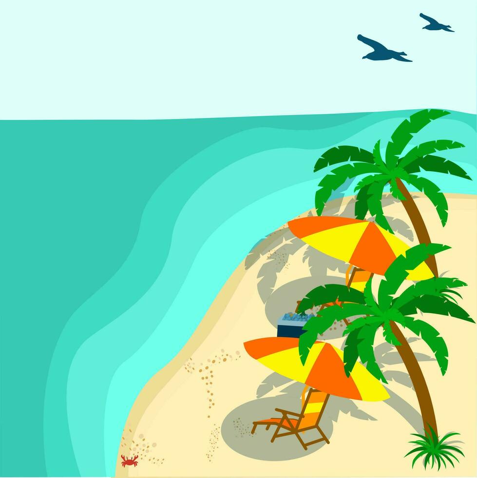 zomer vakantie ligstoelen Aan zee strand landschap mooi zeegezicht banier kust vakantie vector illustratie