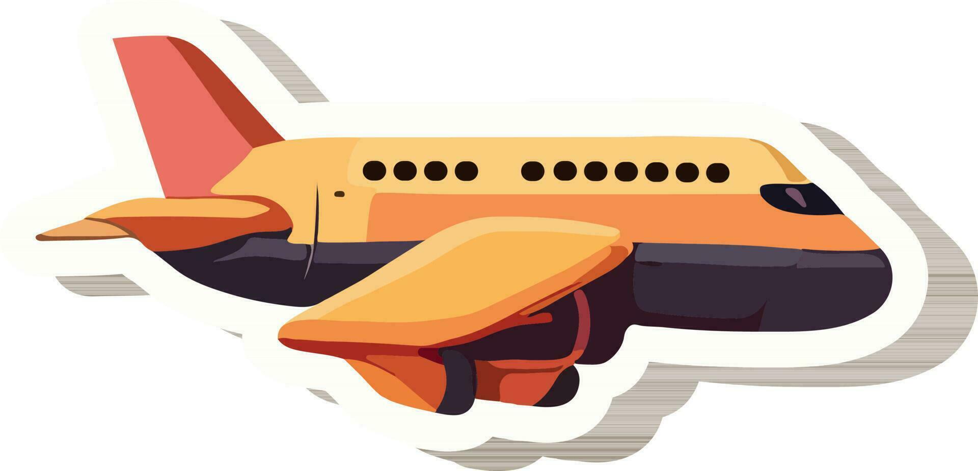 sticker stijl vliegtuig icoon in oranje en Purper kleur. vector