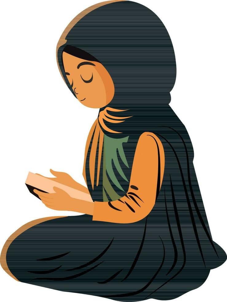 illustratie van jong moslim vrouw lezing koran boek in zittend houding. vector