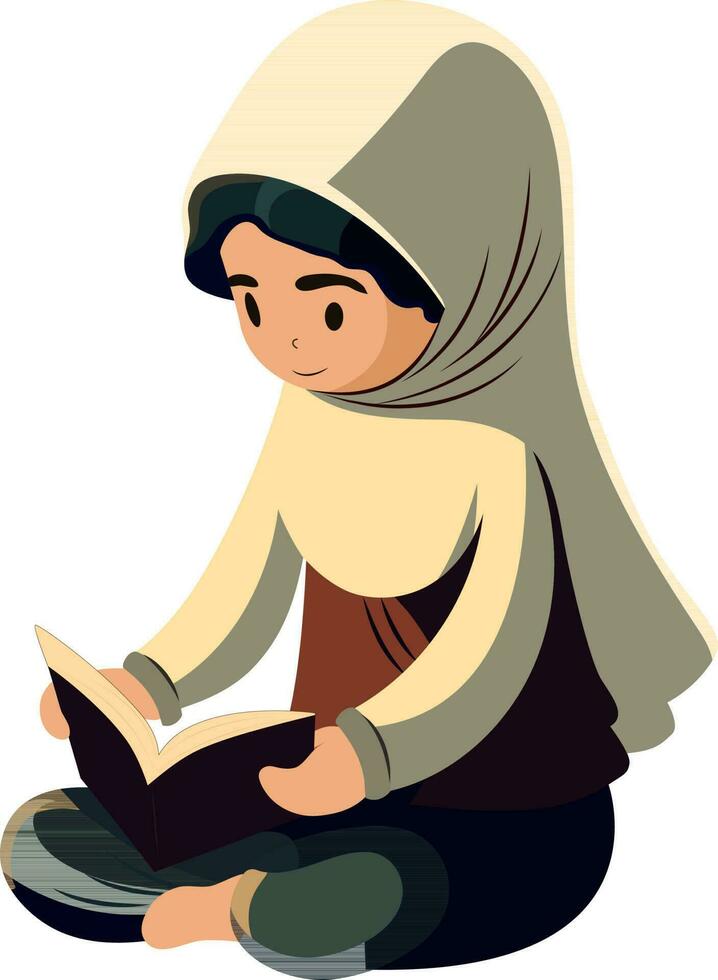 illustratie van jong moslim vrouw lezing koran boek in zittend houding. vector