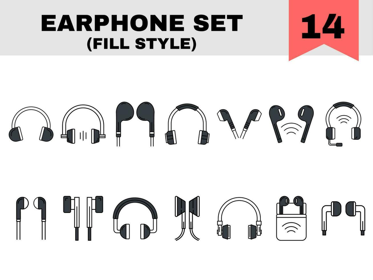 vlak stijl oortelefoons icoon reeks in zwart en wit kleur. vector