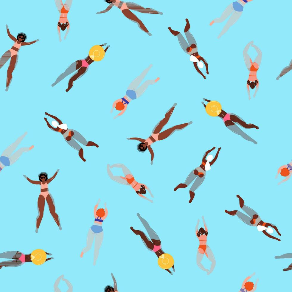 Dames zwemmen in blauw water naadloos patroon vector illustratie