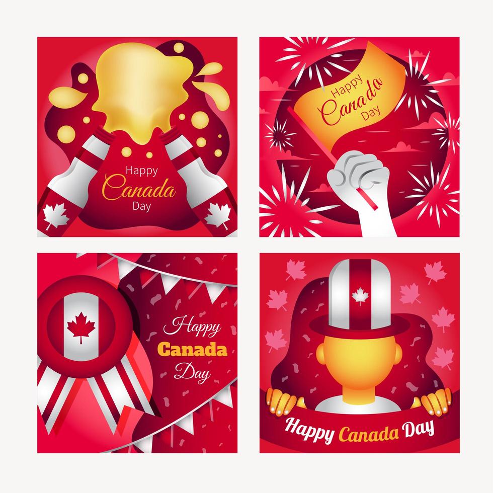 set van happy canada day card vector