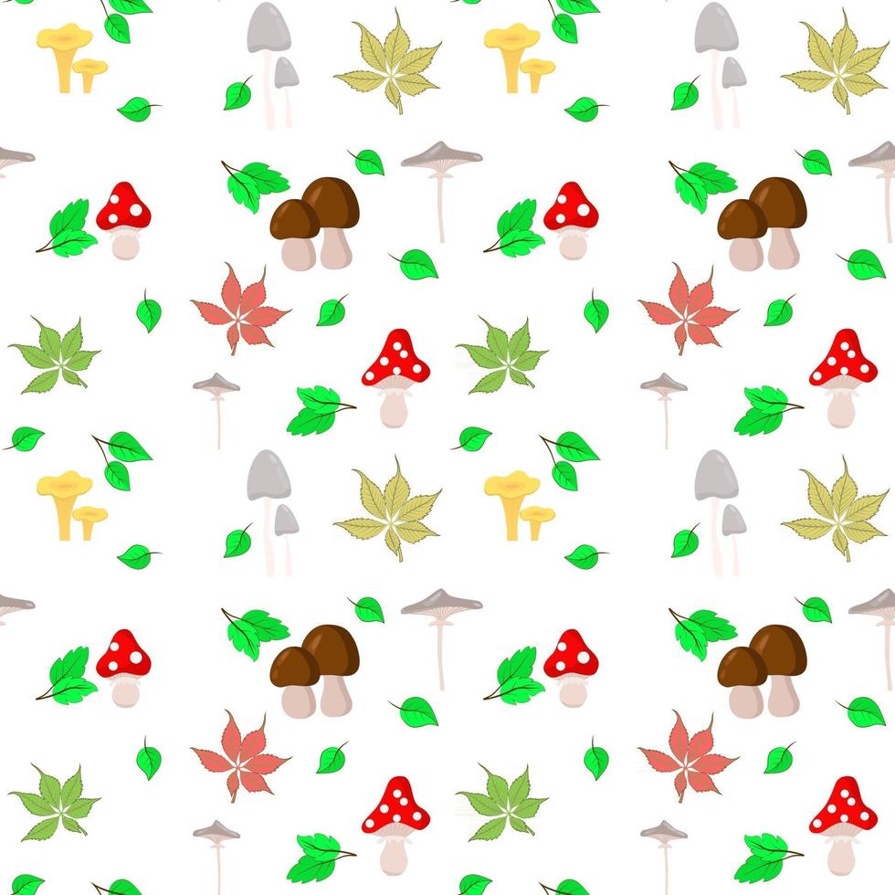 naadloze achtergrond met paddestoelen en bladeren herfst vector