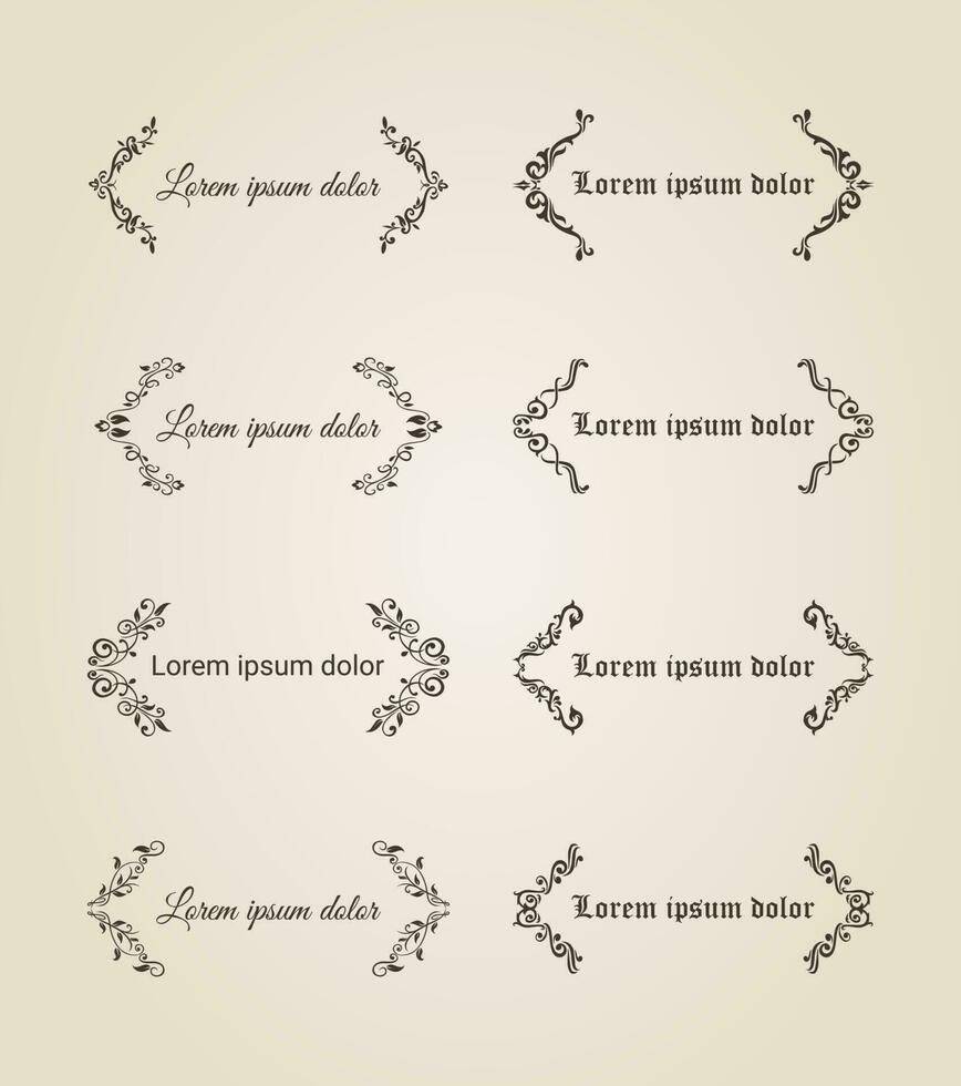 een verzameling hand- getrokken schoonschrift ornament borders hoeken klassiek wijnoogst vector