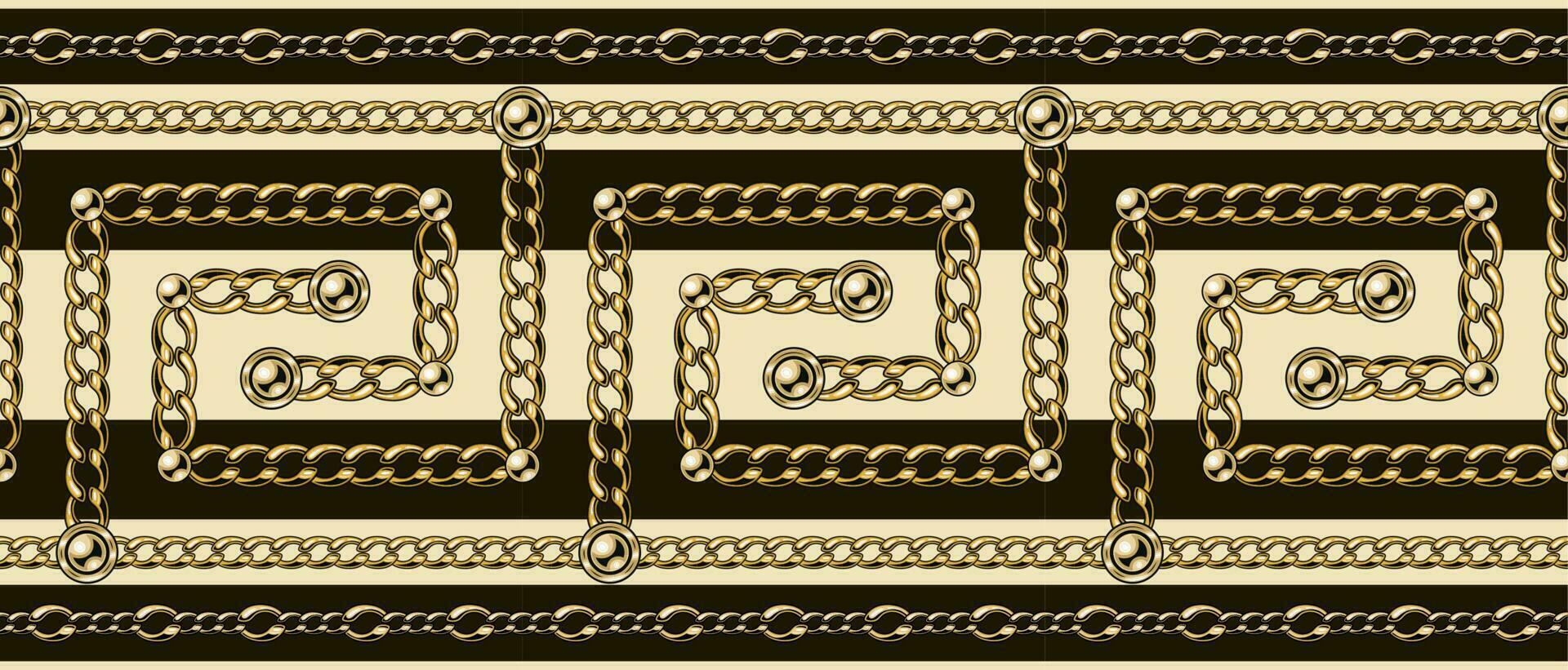 Grieks patroon grens met goud kettingen, kralen. beige, bruin kleuren, horizontaal strepen. traditioneel oude Grieks grens ornament. vector