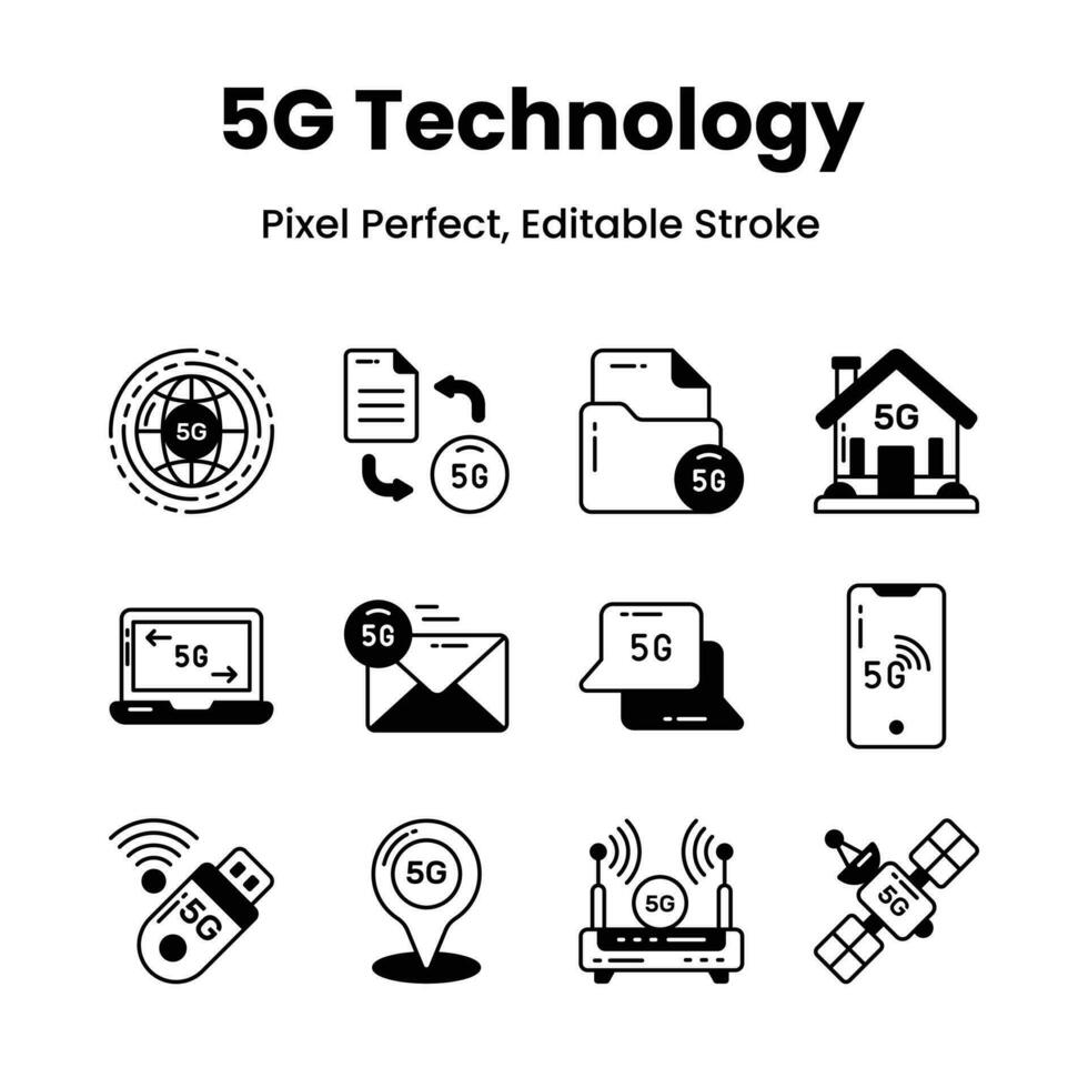 een revolutie teweegbrengen uw ontwerpen met onze 5g netwerk pictogrammen inspireren innovatie en overbrengen de essence van Geavanceerd technologie door een samengesteld verzameling van boeiend vector