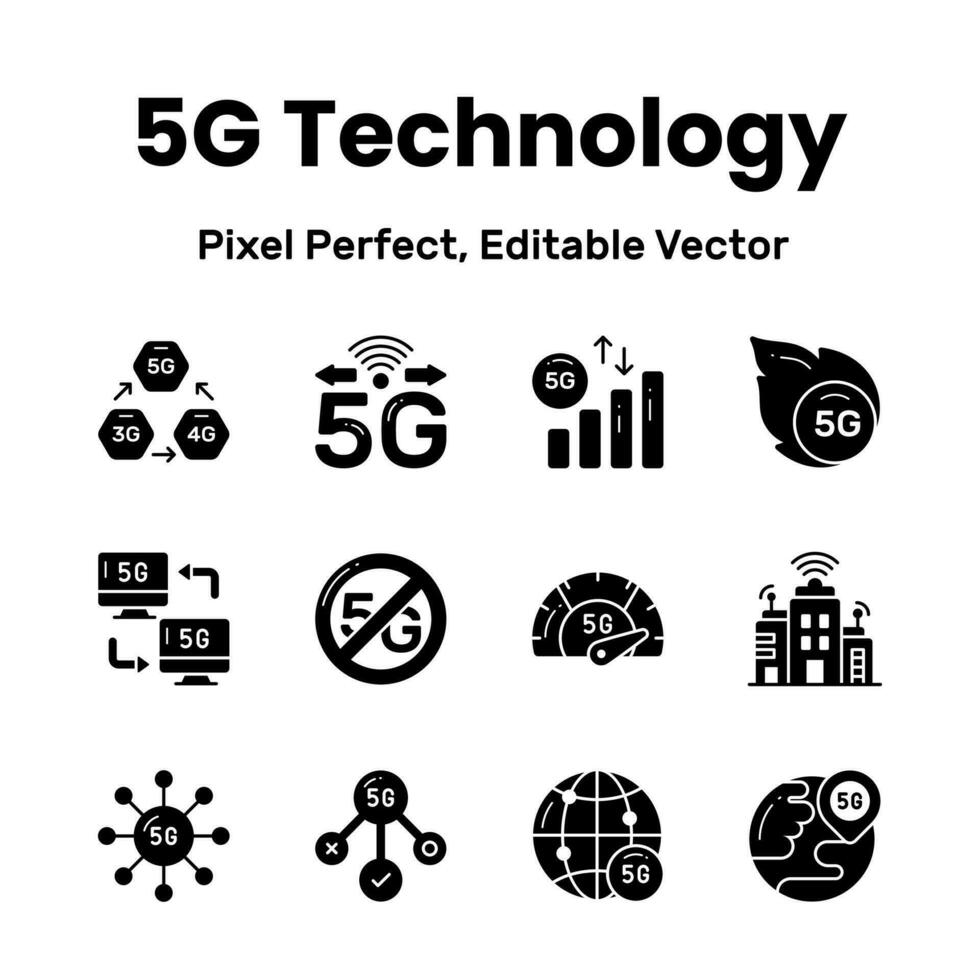 verheffen uw ontwerp spel met onze 5g netwerk pictogrammen trekken uw projecten met een futuristische tintje en op het randje esthetiek. vector