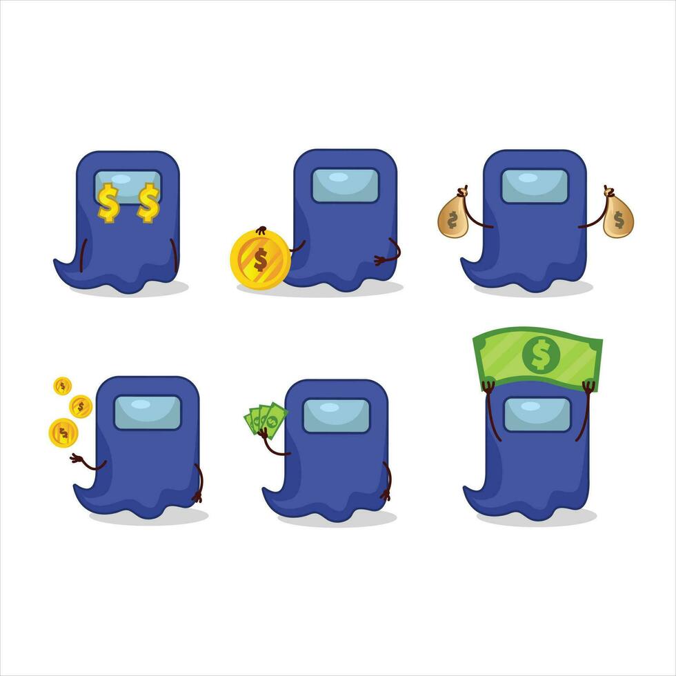 geest tussen ons blauw tekenfilm karakter met schattig emoticon brengen geld vector