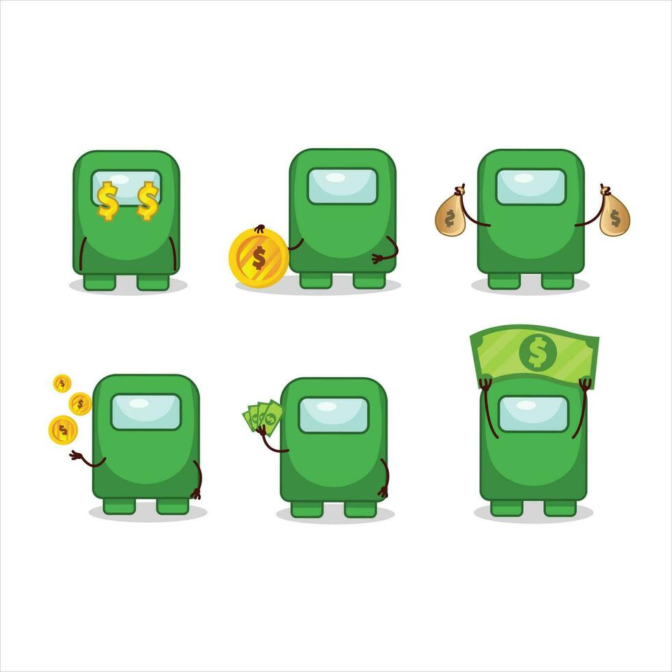 tussen ons groen tekenfilm karakter met schattig emoticon brengen geld vector