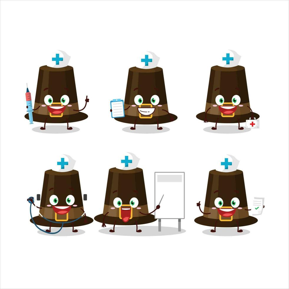 dokter beroep emoticon met bruin pelgrims hoed tekenfilm karakter vector