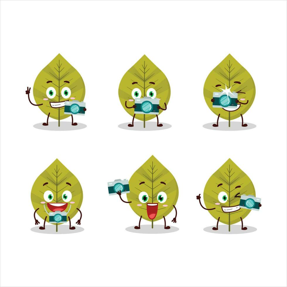 fotograaf beroep emoticon met groen bladeren tekenfilm karakter vector