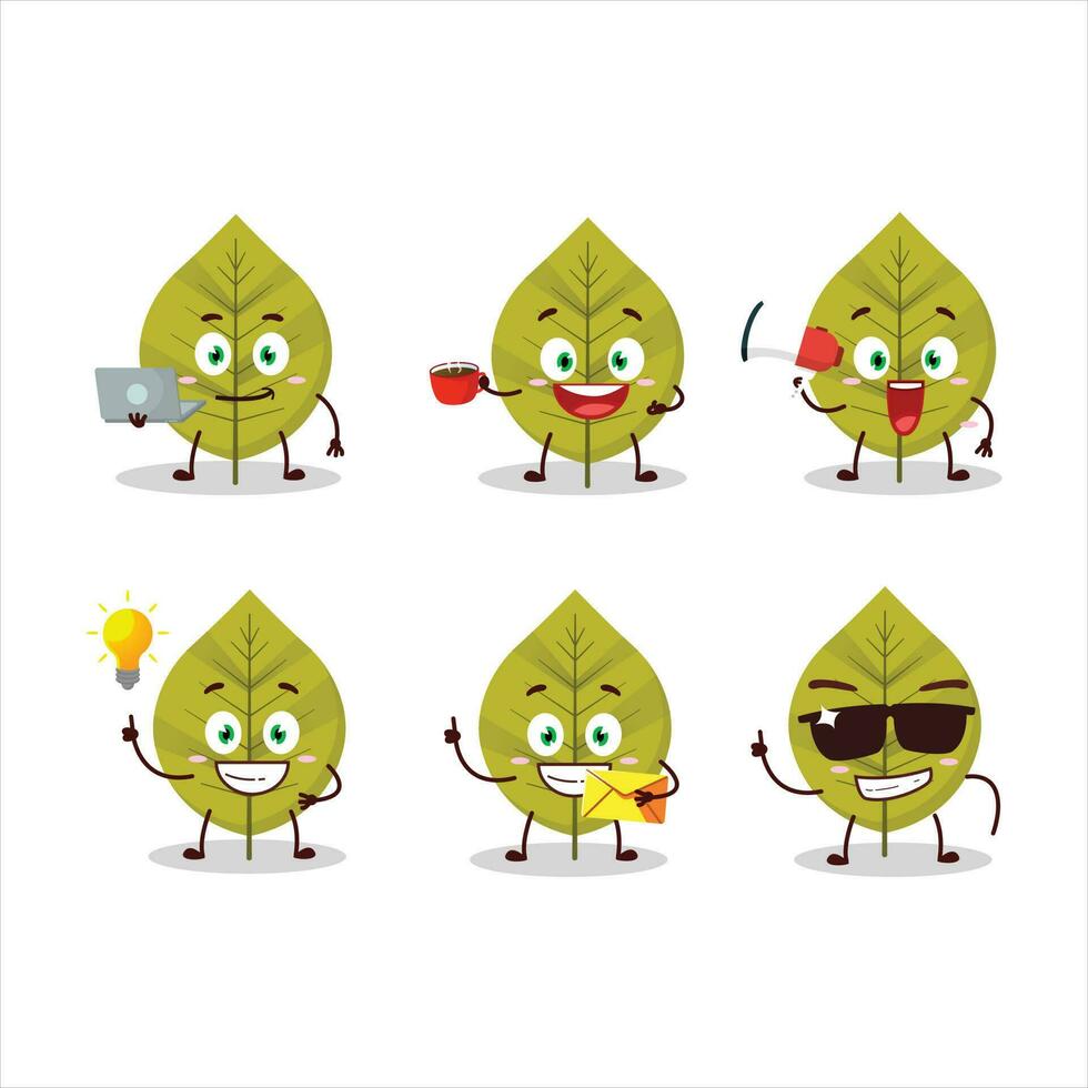 groen bladeren tekenfilm karakter met divers types van bedrijf emoticons vector
